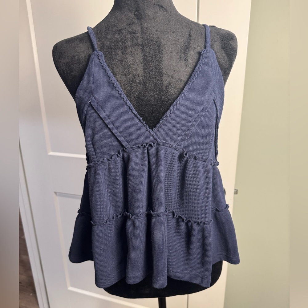 POL Navy Blue Knit Tiered Spaghetti Strap Tank